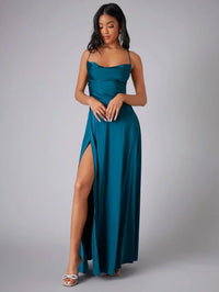 Heidi-Mode | Seiden-Maxikleid mit Geflochtenem Rücken Kleid Dich für Formelle Anlässe Lucette – Blau