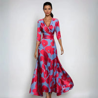 Emily | Elegantes Blumenmuster-Kleid – Rot/Blau