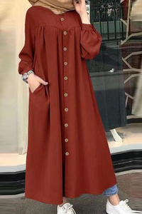 Heidi-Mode | Lässige Einfarbige Schnallen Mandarin Kragen Hemdkleid Kleider – Mandarinenrot