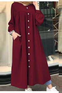 Heidi-Mode | Lässige Einfarbige Schnallen Mandarin Kragen Hemdkleid Kleider – Bordeaux