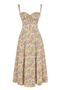 Amara - Florales Midi-Kleid – Gelbdruck