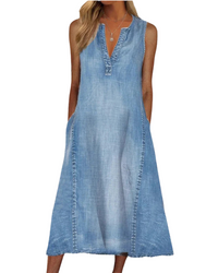 Nelia | Bequemes Denimkleid mit klassischer Linie – Jeansblau