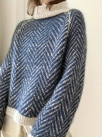 Pantraya | Trendiger Farbblock-Rollkragenpullover, schick und lässig – Meeresblau