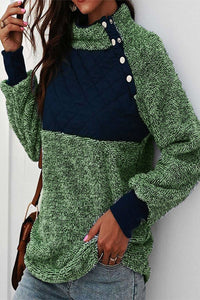 Heidi-Mode | Lässige Patchwork-Kontrast-Turtleneck-Oberteile – Grün