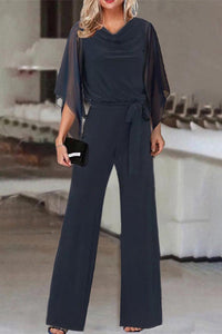 Heidi-Mode | Lässig Einfarbig Bandage Asymmetrischer Kragen Gerader Jumpsuit - 4 Farben – Marine