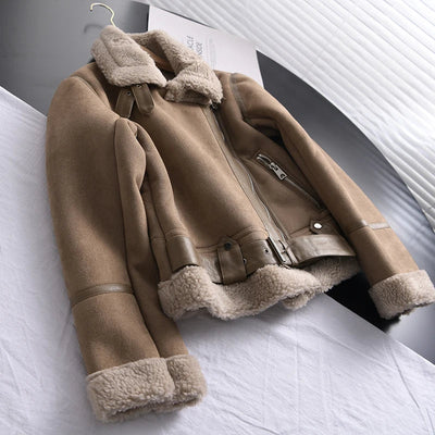 Geneviev | Bequemer Damen-Wintermantel aus Wildleder mit verstellbarem Gürtel und Fleece-Futter