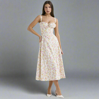 Josina | Premium Waist Dress im Bustier-Design – Weiß mit orange-pinken Blumen