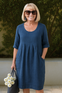 Laura™ | Elegantes Sommerkleid mit Taschen – Dunkelblau