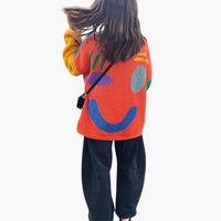 Strickpullover für Damen - mit Oversize-Passform und Smiley-Motiv – Rot