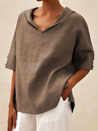 Heidi-Mode | V-Ausschnitt Casual Leinenhemd – Khaki