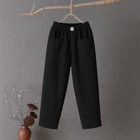 Erika™ | Lässige Hose aus Baumwolle und Leinen mit elastischem Bund – Schwarz