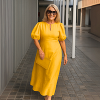 Els™ | Elegantes schlichtes Kleid mit V-Ausschnitt – Gelb