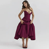 Larissa | Damen Korsett Midi Kleid Besondere Anlässe – Korsett Midi Elegant 2026 – Weinrot Laarni