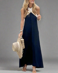 Brunhilde | Elegantes Kleid mit Rückenfreiem Schnitt und Modernem Neckholder – Blau