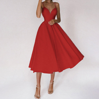 Damen Elegant Abendkleid | Cocktailkleid mit Spaghettiträgern und Herz-Ausschnitt – Rot