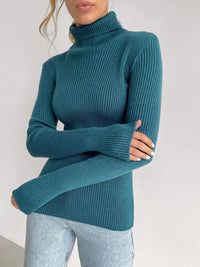 Klassischer Rollkragenpullover für Damen | Lässig – Nebelblau