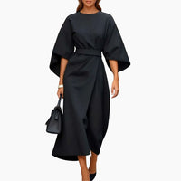 Wickelkleid für Damen – Elegantes Businesskleid mit Kimonoärmeln für Sommer – Schwarz