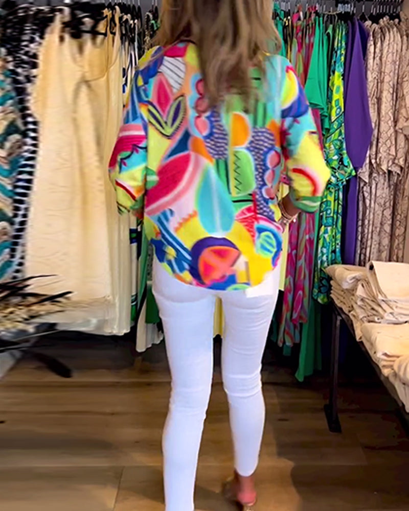 Heidi-Mode | Bunte Langärmlige Bluse mit Print