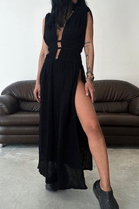 Hailey | Boho Maxikleid – Schwarz