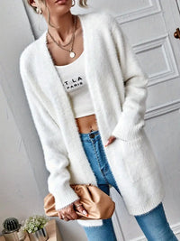 Rernoulha | Gestrickter Strickjacke in Unifarbe mit funktionellen Taschen – Weiß