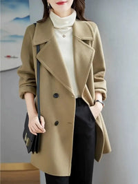 Ellindra | Trenchcoat Regal Passform Plus Größe Doppelreihig – Khaki