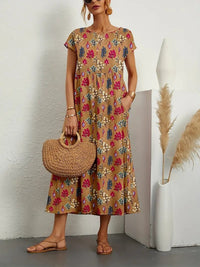 Deborah – Elegantes Blumen Kleid – Khaki