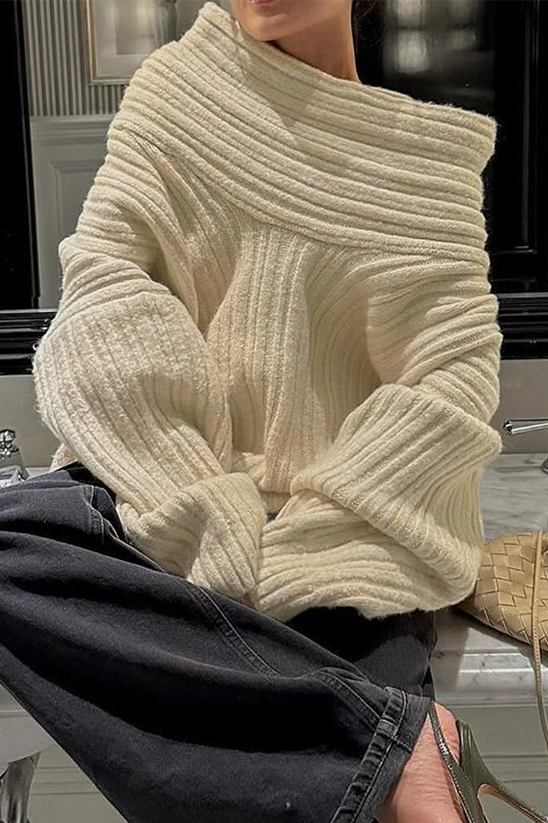 Sarlotte | Oversized Strickpullover mit breitem Kragen für Damen