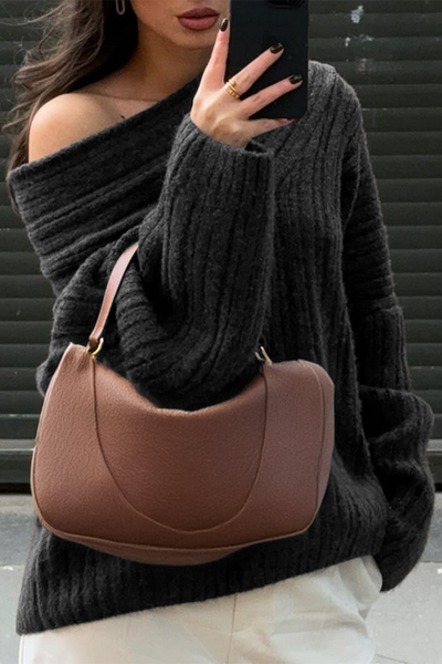 Sarlotte | Oversized Strickpullover mit breitem Kragen für Damen