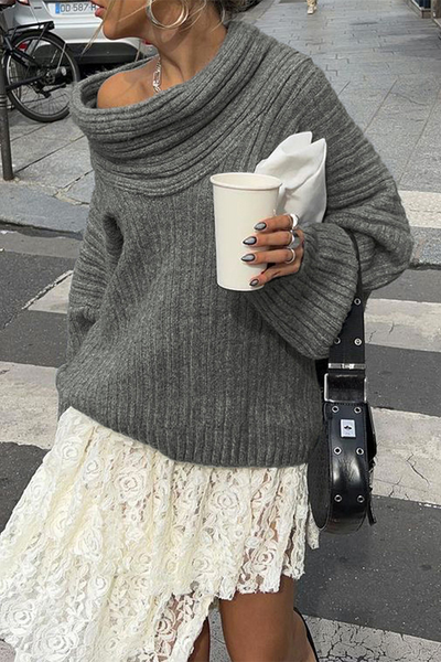 Sarlotte | Oversized Strickpullover mit breitem Kragen für Damen