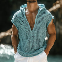 Men's Retro Casual Knit Hooded Tank Top – Blau