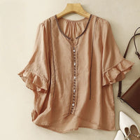 Fiona | Rüschenärmel Gemustert Bluse – Braun
