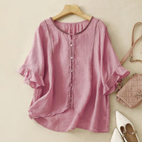 Fiona | Rüschenärmel Gemustert Bluse – Rosa