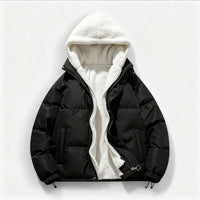 Puffer Winterjacke mit Fleece-Futter und Kapuze für Damen – Schwarz