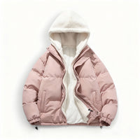 Puffer Winterjacke mit Fleece-Futter und Kapuze für Damen – Rosa