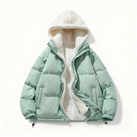 Puffer Winterjacke mit Fleece-Futter und Kapuze für Damen – Mintgrün