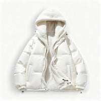Puffer Winterjacke mit Fleece-Futter und Kapuze für Damen – Weiß