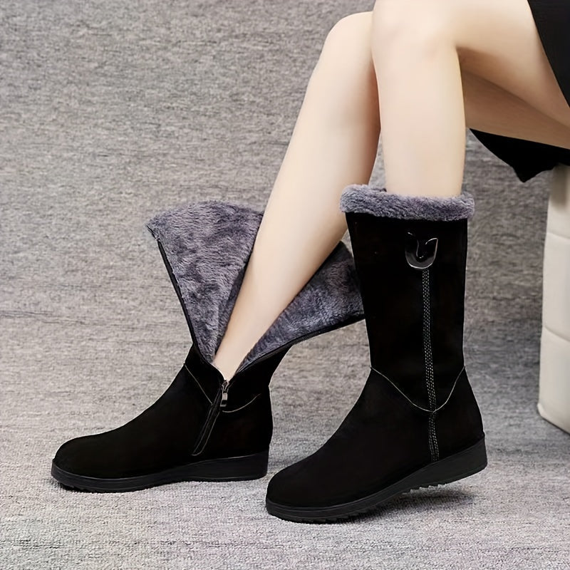 Reilicia | Schwarze Orthopädische Schneestiefel mit Fleecefutter