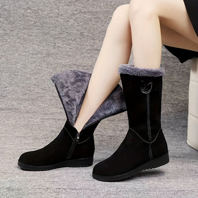 Reilicia | Schwarze Orthopädische Schneestiefel mit Fleecefutter