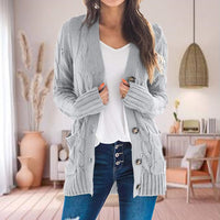 Damen Zopfmuster Gestrickt Strickjacke – Grau