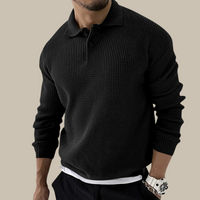 Poloshirt für Herren - Dünn gestricktes Kurzarm-Poloshirt für den Sommer – Schwarz