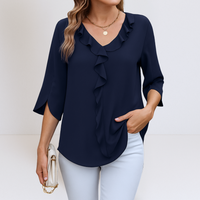 Maria™ | Lässige Bluse mit V-Ausschnitt – Dunkelblau