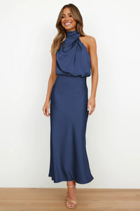 Theodosia - Drapiertes Maxikleid – Marine