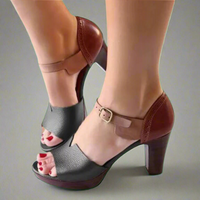 Katharina | Premium High-Heeled Sandalen im Koreanischen Stil mit Farbblock und Schnalle – Schwarz