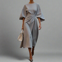 Venlind | Elegantes Kleid mit Gürtel – Hellgrau