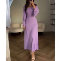 Damen Rippenstrickkleid mit Ausgestellten Ärmeln | Maxi – Lila