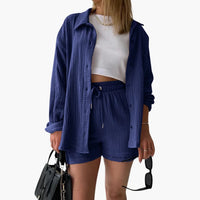 Zweiteiliges Set mit Shorts für Damen - lässiger Sommerlook – Blau