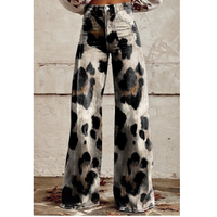 Janeesa Leopard-Jeans mit Weitem Bein – Schwarz