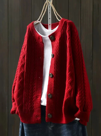 THE LORENZA | STRICKJACKE MIT ZOPFMUSTER – Rot