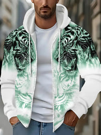 Murillo – Lässige Langarm Kapuzenpullover Jacke Mit Tigerprint – Grün