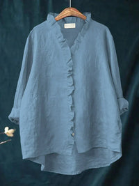 Sanela – Lässiges Baumwollhemd mit Rüschen – Blau